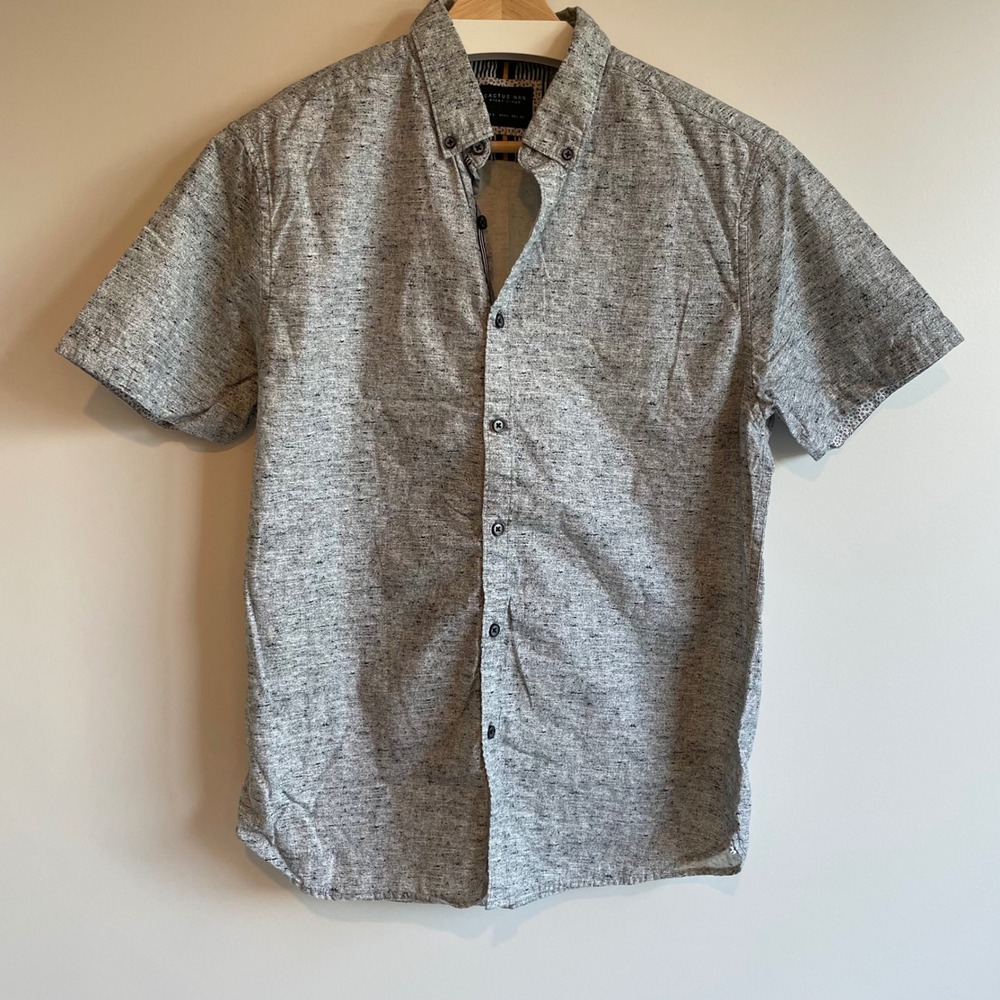 Cactus Man Ricky‎ Singh Mens L Short Sleeve Button Down Shirt Gray Casual